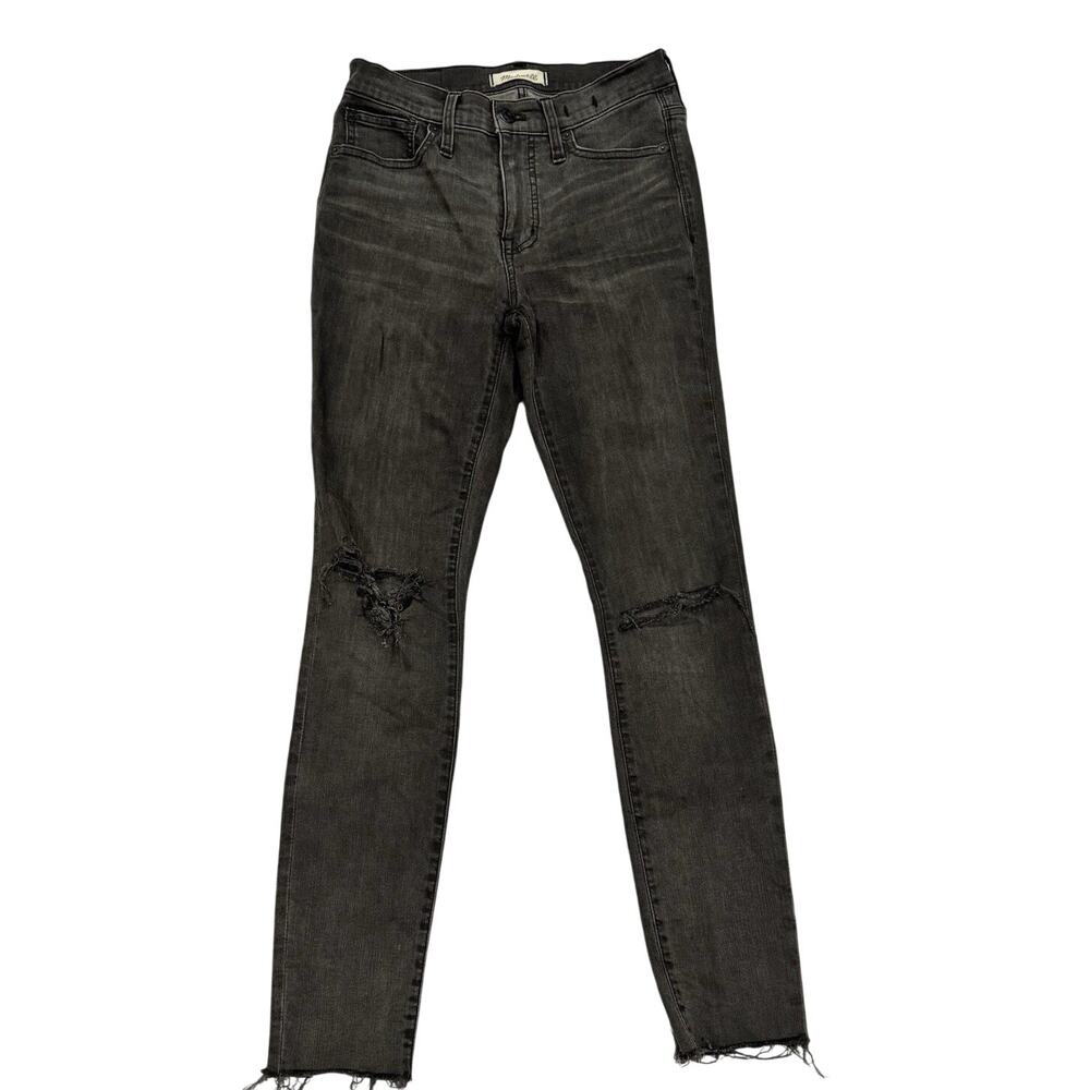 Madewell 9" Mid-Rise Skinny Jeans Distressed Raw Hem Black Charcoal Women 25